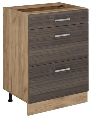Vicco Küchenunterschrank R-Line, Edelgrau, 60 cm mit Schubladen, ohne Arbeitsplatte