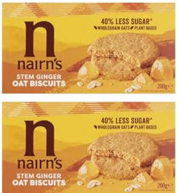 Stem Ginger Oat Biscuits, 40% Less Sugar, Wholegrain Plant-Based, 200g, Pack of 2