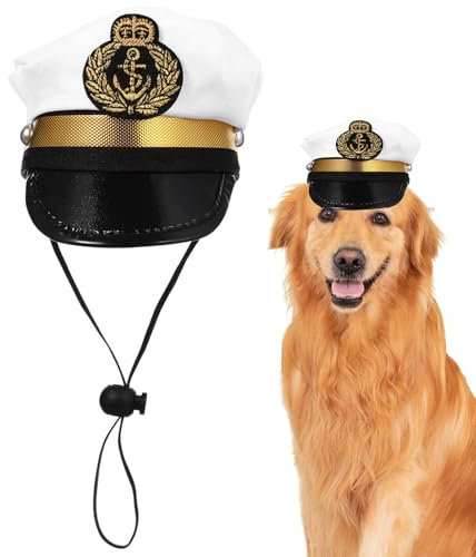Kapitänsmütze für Hunde, weiß, verstellbar, Party-Kopfbedeckung, Haustierbedarf, Kopfschmuck, Foto-Requisiten, Halloween-Cosplay-Kostüm-Zubehör