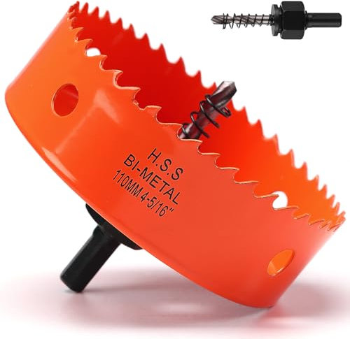 Hole Saw 110mm, Hole Saw with Drill Bit for Wood, Orange Bi-Metal Hole Cutter Smooth Cutting for Soft Metal, Drywall and Plastic