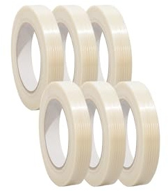 6 x Filament Klebeband glasfaservertärkt/Gewebeband transparent fadenverstärkt/Reißfest Filament Glasfaser Klebeband, Filamentband, Gewebeband transparent, Abmessungen:25mm x 50m. transparent