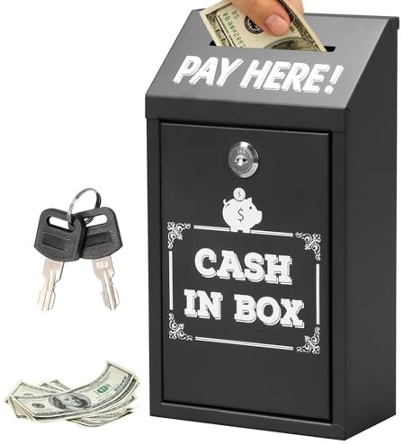 Spendenbox Metall Abschließbar, Spardose mit Schlüssel Schloss | Wandmontage Geldkassette mit Schlitz, Sicherer Briefkasten Vorschlagsbox Sammelbox für Außenbereich Zuhause Büro, Schwarz