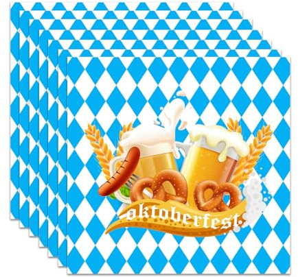 40 Stück Oktoberfest Servietten blau weiß – Bayerische Servietten mit Rautenmuster – Party Servietten für Oktoberfest Deko & bayerische Tischdekoration
