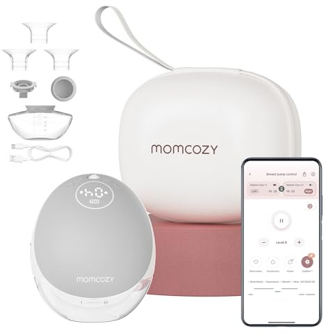 Momcozy M9 Mobile Flow Milchpumpe Elektrische handsfree 1 Pack Hellgrau | Freihändige, tragbare Brustpumpe mit App-Steuerung, personalisierbaren Multi-Modi, 15 Saugstufen & 24 mm Brusthaube (150 ml)