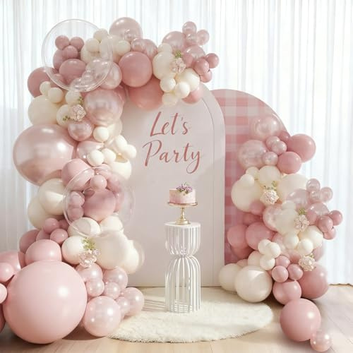Luftballon Girlande Retro Rosa Beige, Perle Staubig Rosa Luftballons Hochzeit Geburtstag, Helium Ballons Rosa Beige Transparent, Luftballons Partydeko für Babyparty Geburtstag Hochzeit Verlobung