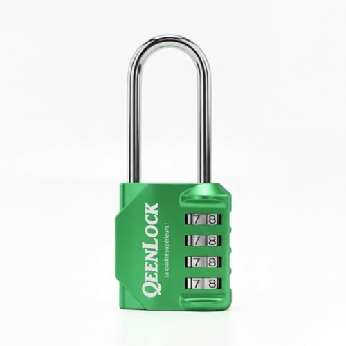 QEENLOCK Cadenas code 4 chiffres, à anse de 6,6 cm, pour casier Vestiaire Sport, Collège, Scolaire, Portail, Abri de jardin, Couleurs noir, bleu, rouge, vert, gris (Vert)