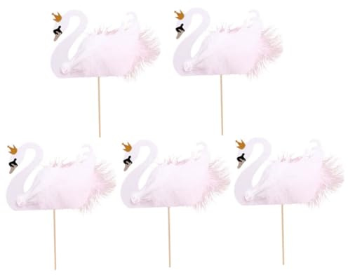 VICASKY 5 Stück Schwanen Kuchenstecker Leichte Party Kuchen Dekoration Stiellänge Vielseitig für Hochzeit Geburtstag Babyparty