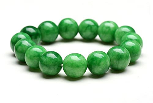 Grüne Jade -Perlen -Stretcharmband - Jadeit -Armbänder für Frauen Männer Energie Edelsteinschmuck (Größe: 14 mm)