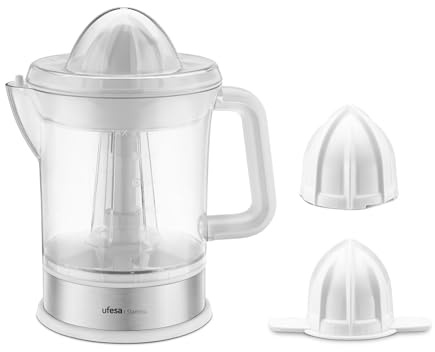 Ufesa Stamina Elektrischer Entsafter, 40 W, 1 L Fassungsvermögen, 2 austauschbare Kegel, bidirektionale Rotation, BPA-frei, automatisches Einschalten, abnehmbare Teile, Staubschutzdeckel