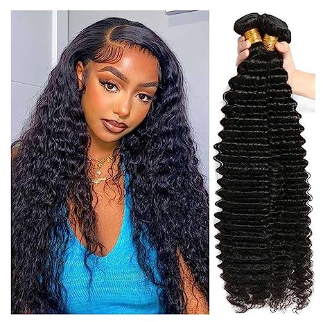 Haarbündel 10A tiefe Welle brasilianische Remy Haarbündel 1/3/4 natürliche Farbe 100% Wasserwelle lockige Menschenhaarverlängerung for Frauen(8inches 1 Bundle)