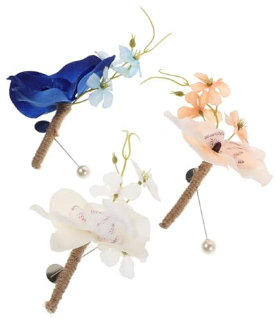 Ipetboom Ansteckblume für Trauzeugen 3 Stück Kunstblumen Broschen Boutonniere Orchideen Corsage Hochzeits und Abschlussball