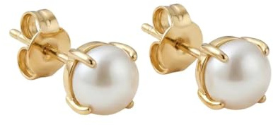 Suzan Gold® 375 Echtgold Ohrstecker Damen mit runder Süßwasserperle in klassischer Krappenfassung – PearlaPure elegante zeitlose Perlenohrringe hochwertig für Alltag und Anlass