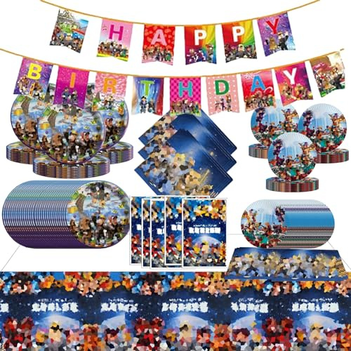72 Pezzi Stoviglie per Feste di Compleanno，Addobbi Compleanno | Tovaglia，Striscione，Piatti Carta，Adatto a 20 persone