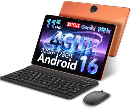 ZENO5 Android 16 Tablet 11 Zoll mit Tastatur, 4G LTE Dual SIM, 8300 mAh | 32GB RAM + 128GB ROM, 90 Hz Display, GPS, Gemini AI, Widevine L1, Face ID, inkl. Stift und Maus, Tablet für Arbeit und Lernen