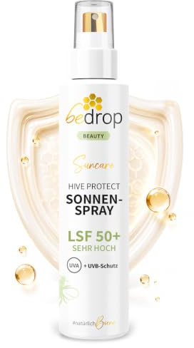 bedrop Hive Protect Sonnenspray LSF 50+ I UVA & UVB Schutz - 200ml | Sonnencreme als Spray, nicht klebend I Riffsicher mit Manuka Honig & Gelée Royale I Körpersonnenschutz