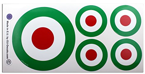 1 x 100 mm-4* & 4 x 50 mm Target Mod Green Italia Flag Laminierter Aufkleber Classic Retro für Helm Auto Fahrrad Roller MioVespa Collection
