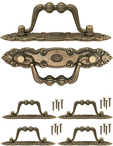 Fuxxer 4x Antike Klapp-Griffe für Schubladen, Truhen, Kommoden, 10,5 x 2 cm, bronze
