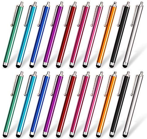 homEdge Lot de 20 stylets capacitifs universels pour écran tactile compatibles avec iPad, iPhone, Samsung, Kindle Touch, pour tout appareil - 10 couleurs