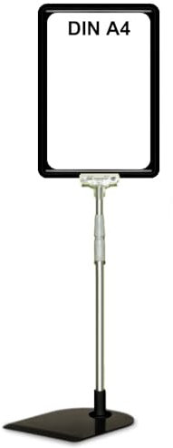4 Plakatständer DIN A4 Rahmen schwarz, Teleskopständer mit schwarzem Kunststofffuß, höhenverstellbar bis 580 mm, Aufsteller, Kundenstopper