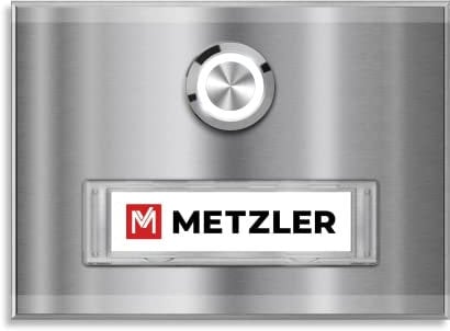 Metzler Aufputz Türklingel aus Edelstahl - Austauschbares Namensschild - Einfache Aufputz-Montage inkl. Befestigung - Wählbare Namensschild-Beleuchtung, Edelstahl