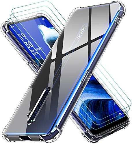 ivoler Coque pour Oppo Reno2 Z/Reno 2Z / Oppo Reno2 F/Reno 2F avec 3 Pièces Protection Écran en Verre Trempé, Transparent Étui de Protection en Silicone Antichoc, Mince Souple TPU Bumper Housse
