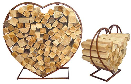 XXL 2'er Set Brennholzablage Kaminholzablage Standregal Kaminholzregal Herz aus Stahl in Rost-Optik 53 x 20 x 51,5 cm und 77 x 26 x 74 cm