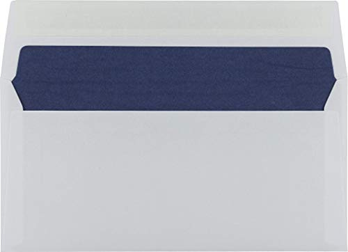 Hochwertige Briefumschläge (weiß) mit blauem Seidenfutter / 110 x 220 mm (DIN lang) mit Abziehstreifen/haftklebend / 500 Stück