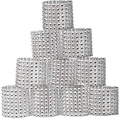 MoreChioce Serviettenringe Strassband,100 Stück Serviettenringe mit Strasssteinen Dekoband Mesh Wrap Roll mit Klettverschluss für Hochzeit,Tischdeko,Party Dekoration,Grau