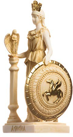 BeautifulGreekStatues Athena Parthenos Varvakeion mit Pegasus Schild Griechische Göttin Alabaster Statue Gold 19cm