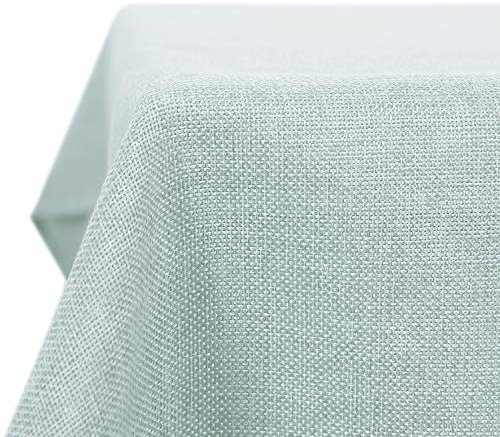 Deconovo Tischdecke Hellhimmelblau 150 x 240 cm Leinenoptik Tischtuch | 1er Set, Abwaschbar, Rechteckig, Wasserabweisend, Abwischbar, Gartentisch Tischwäsche, Lotuseffekt, Elegant, für Balkon