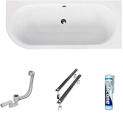 ECOLAM® Badewanne 180x80 cm RECHTS Wanne Eckwanne Eckbadewanne für Zwei Modern Design Acryl weiß Ablaufgarnitur Ab- und Überlauf Automatik Füße Silikon