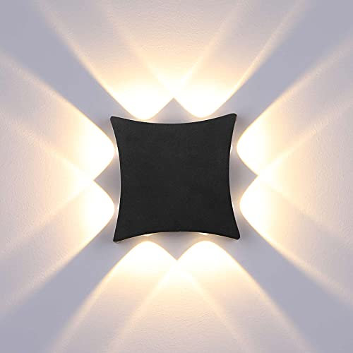 ENCOFT LED Wandleuchte Innen Außen 8W Wandlampe Innen Wasserdicht IP65 Aussenlampe Wand Wandlampen Schwarz für Bad Flur Kinderzimmer Treppenhaus Beleuchtung Wohnzimmer Schlafzimmer Warmweiß