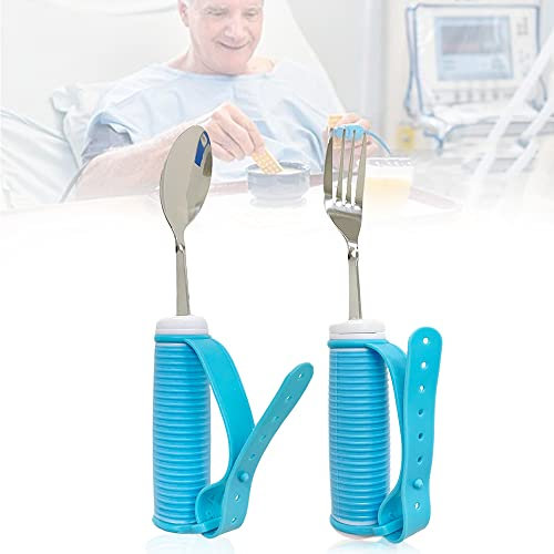 Ustensiles adaptifs Aide ustensiles de table - cuillère spéciale pondérée fourchettes ensembles, aide alimentaire de voyage pour Parkinson, personnes âgées, handicapés (fourchette et cuillère)