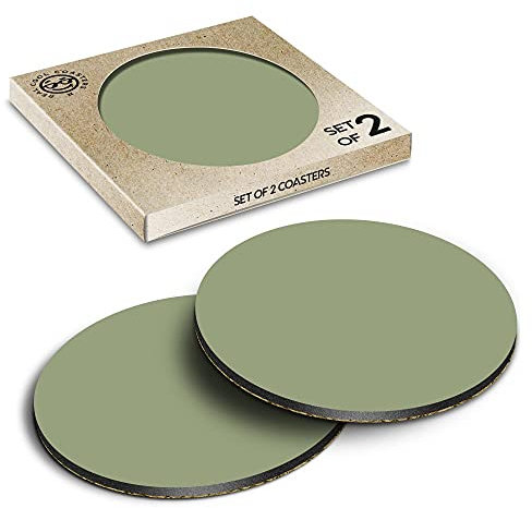 2 x Eco Boxed Cork Coasters - Avocado Green Colour Block Drink Cup Mug Glass Table Mat #44189