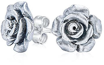 Romantische Zarte Florale 3D Geschnitzte Silberrosen Blumenstecker Ohrringe Für Frauen Teenager Für Mutter Versilbert