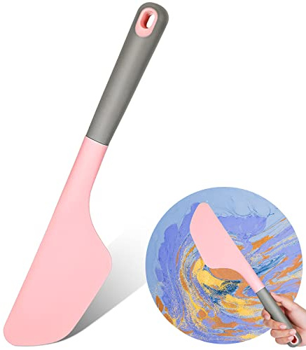 Large Silicone Spatula 13.3 Inch Pink Paint Spatula Cake Cream Spatulas Silicone Art Painting Tools Art Supplies Spreading Tools Resin Painting Flat Paintbrush Acrylic and Water Based Tool