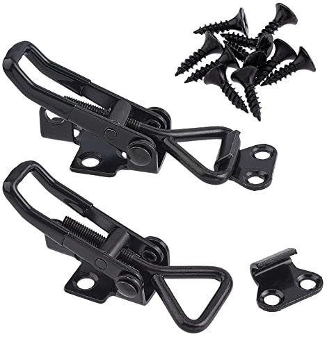 GORGECRAFT 2 Sets Toggle Latch Clamps Adjustable Quick Release Pull Hasp Latch Black Heavy Duty Smoker Sturdy Metal Draw Lid Jig Screws for Door Box Case Trunk Automobiles Luggage Cabinet