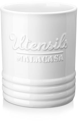 MALACASA Kitchen Utensil Holder, 7.2'' Large Cooking Utensil Holder for Kitchen Counter, Ceramic Utensil Crock for Countertop, White Farmhouse Utensils Organizer, Series REG