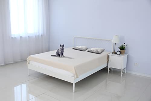 Wasserdichte Bettschutzauflage (doppel, 208 x 208 cm; beige) – Weiche, dünne und beidseitig verwendbare Decke für Hunde, Katzen, andere Haustiere; Inkontinenz, Urin, Schmutz, Tierhaare, Speichel