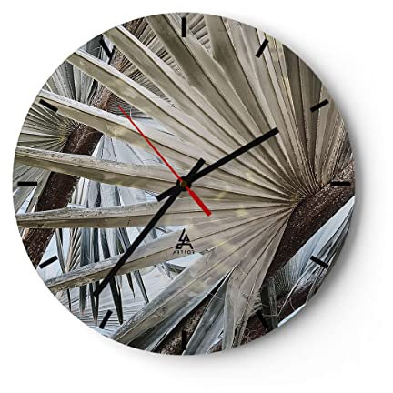 ARTTOR Modern Wanduhr 30x30cm Rund Glasuhr Botanik Natur - 5056