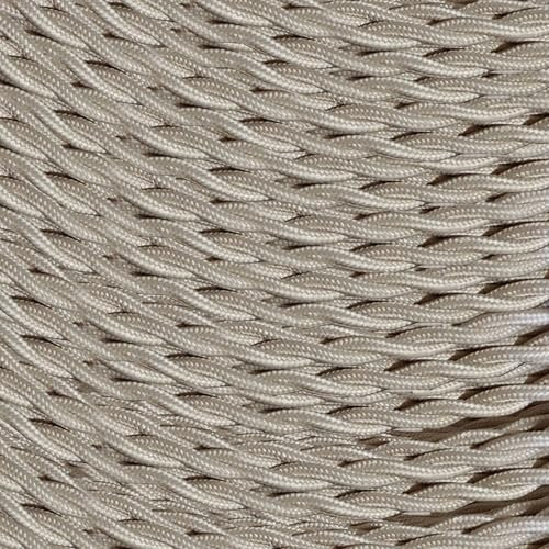 LEDSone 5 Meters Cream Color 3 Core Twisted Fabric Braided Flex Lighting Cable, Vintage Electrical Cable Wire for Industrial Pendant Lights or Other Appliances
