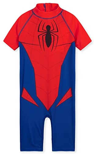 Marvel Badeanzug Kinder Jungen Spiderman Avengers Schwimmanzug Jungen Badeanzug Einteiler Kurzarm Bademode Badebekleidung Sommerkleidung Kinder 3-10 Jahre (Rot/Blau Spiderman, 5-6 Jahre)