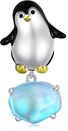 Qings Süße Pinguin Charm Perle 925er Sterling Silber droop kristallblauer Eis Anhänger für die Herstellung von Armband-Halsketten