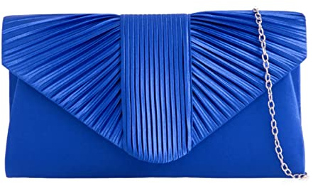 LeahWard Women's Satin Fabric Flap Clutch Bag Prom Wedding Party Evening Shoulder Handbag (Royal C)