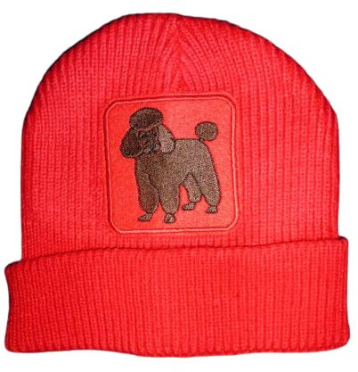 Damen Herren Winter Strick Mütze Beanie rot Hund Zwergpudel Pudel Toypudel Großpudel bestickt