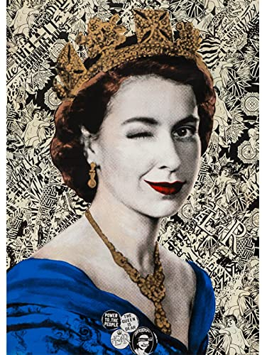 QUBTAN Queen Elizabeth II Wink Poster Und Drucke Moderne Wandkunst UK Royal Frau Porträt Leinwand Malerei Figur Bilder für Home Decor 50x70cmx1Kein Rahmen