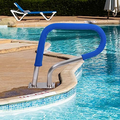 Main Courante de Piscine 32 x 23 Pouces, Garde-Corps de sécurité en Acier Inoxydable avec revêtement Bleu, Garde-Corps de Piscine à 3 Coudes pour piscines creusées