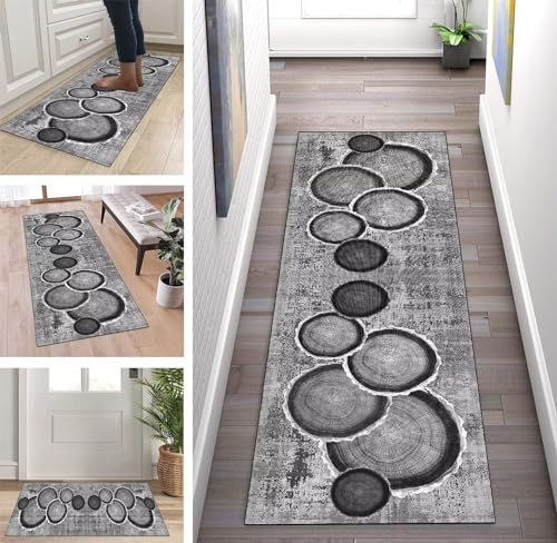 ZUZEKU Teppich Läufer Flur Küche rutschfest Waschbar 120X250cm Modern Küchenläufer Flurläufer Lang Polyester Grau Teppichläufer für Korridor Schlafzimmer Wohnzimmer Meterware Eingang