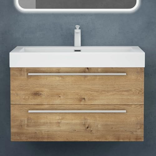 Mai & Mai Badmöbel-Set Waschbeckenunterschrank 90x48x60cm Waschtisch mit Unterschrank inkl. Mineralguss-Waschbecken Quadratto