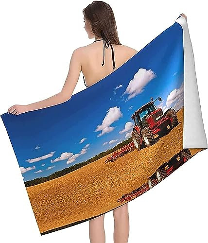 Tracteur De Champ De Blé d'automne Serviette De Plage 200 X 200 Cm, 3D Imprimé Dessin Animé Grande Serviette De Bain Microfibre, Drap De Plage Séchage Rapide E Anti Sable pour Piscine Voyage Couvert